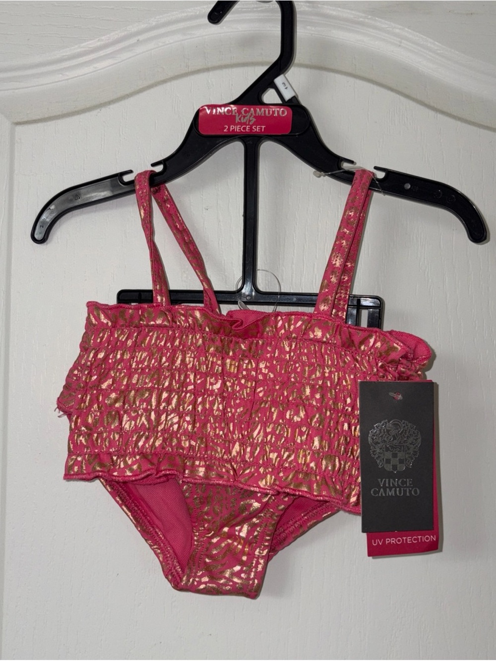 NWT Vince Camuto Girls‎ Size 3T Animal Print Swimsuit 2 Piece Set Pink Gold